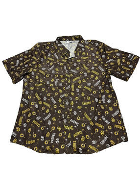 San Diego Padres Hawaiian Brown All Over Logo SGA Button Up XL MLB Polyester